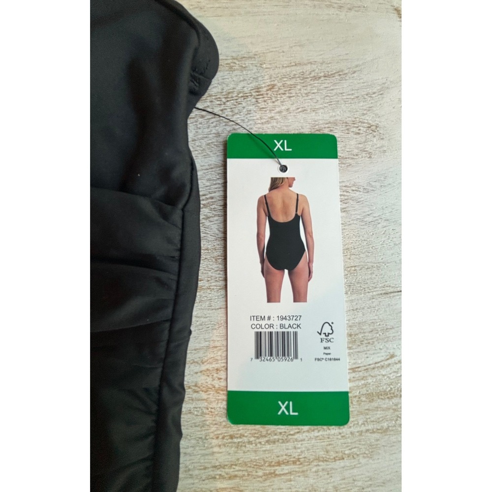 NWT DKNY One Piece Swimsuit Womens XL Black Tummy Control Surplice 1943727 - Picture 5 of 6
